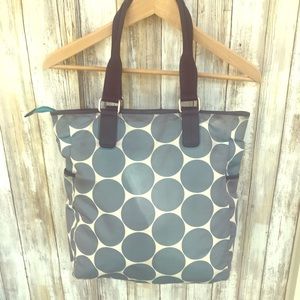 Boden purse gray blue dots tote GUC clean 13”x13”